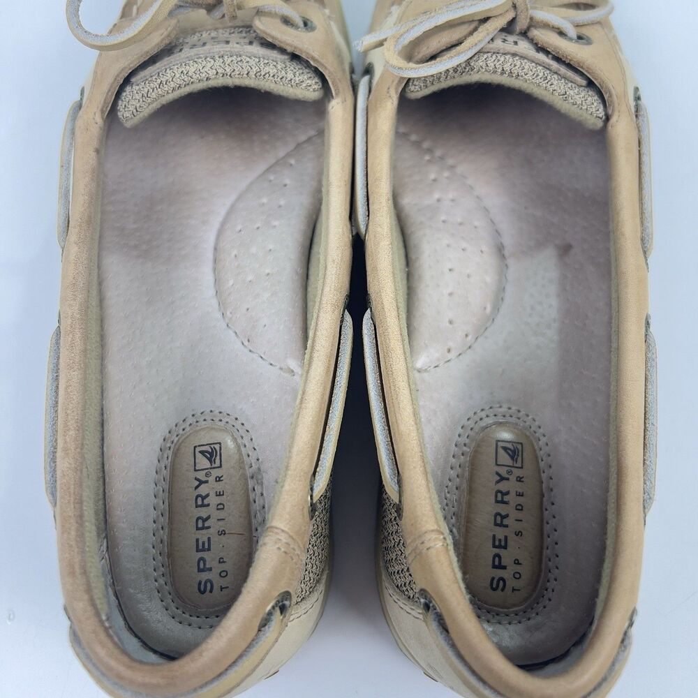SPERRY TOP-SIDER Women’s 7.5M‎ Angelfish Tan Linen Leather Boat Shoes Coastal - Picture 7 of 12